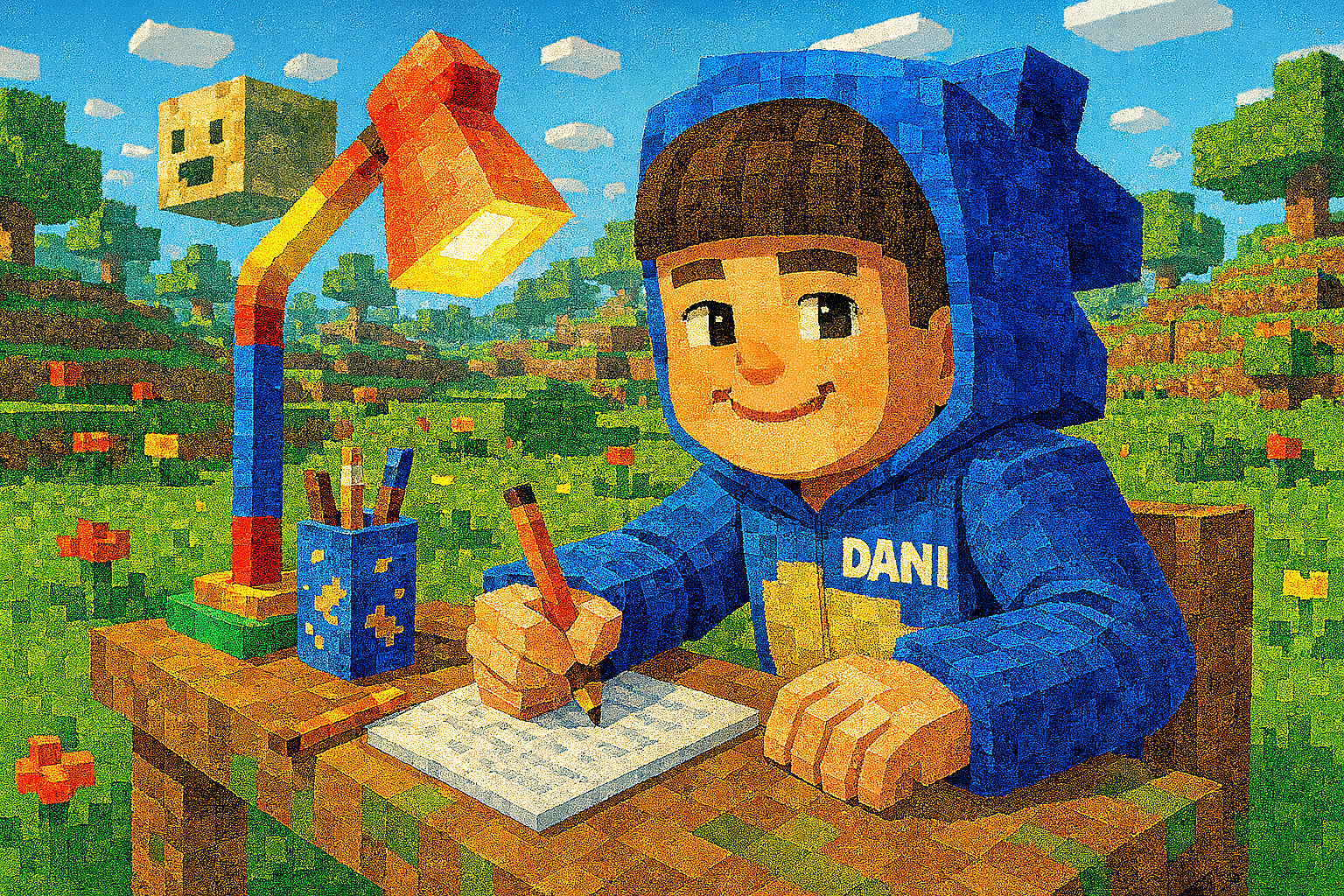 Dani Minecraft estudiando